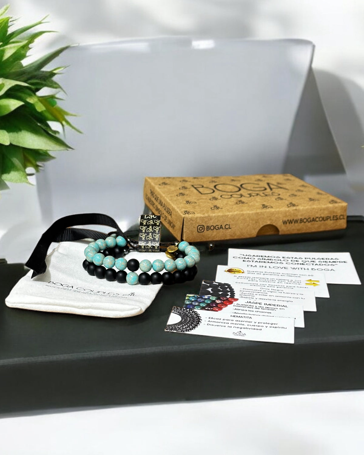 Pulseras de Distancia Jaspe Azul Turquesa y Onix Mate.