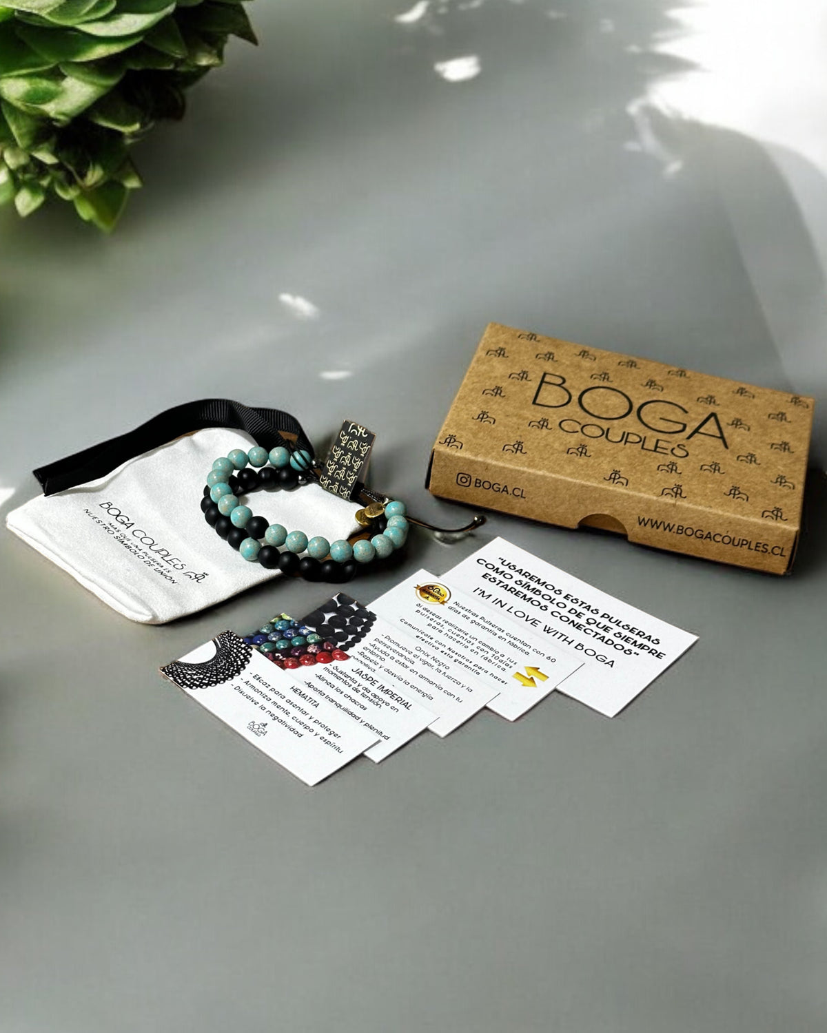 Pulseras de Distancia Jaspe Azul Turquesa y Onix Mate.