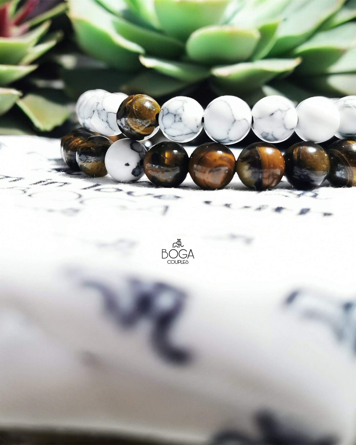 Pulseras De Distancia Howlita y Ojo de tigre