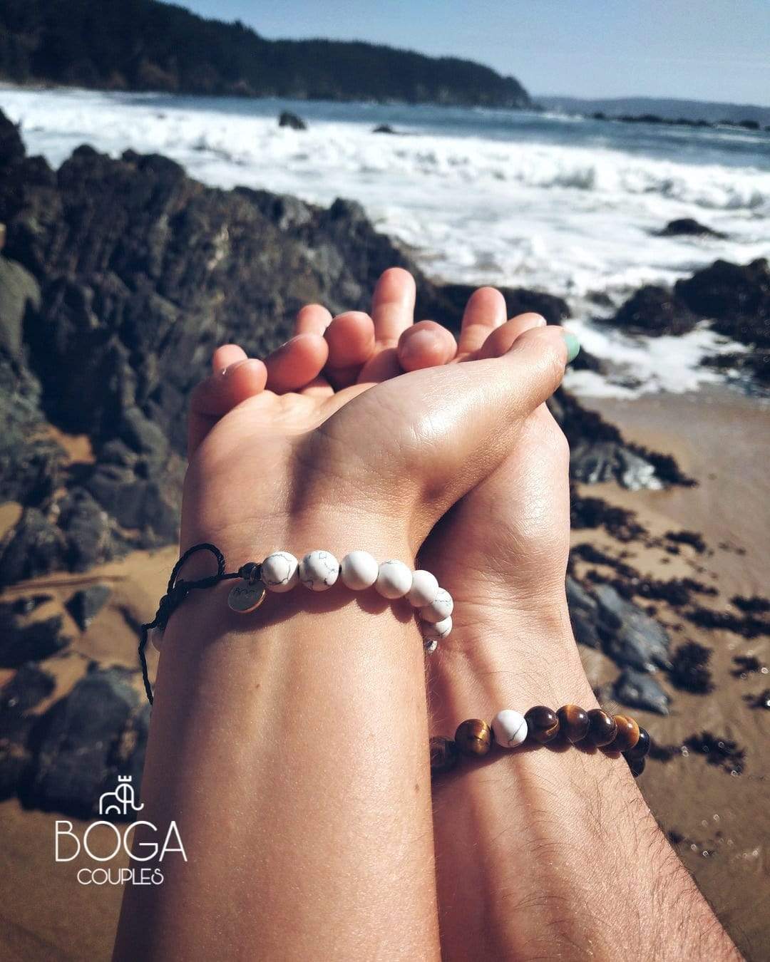 Pulseras De Distancia Howlita y Ojo de tigre